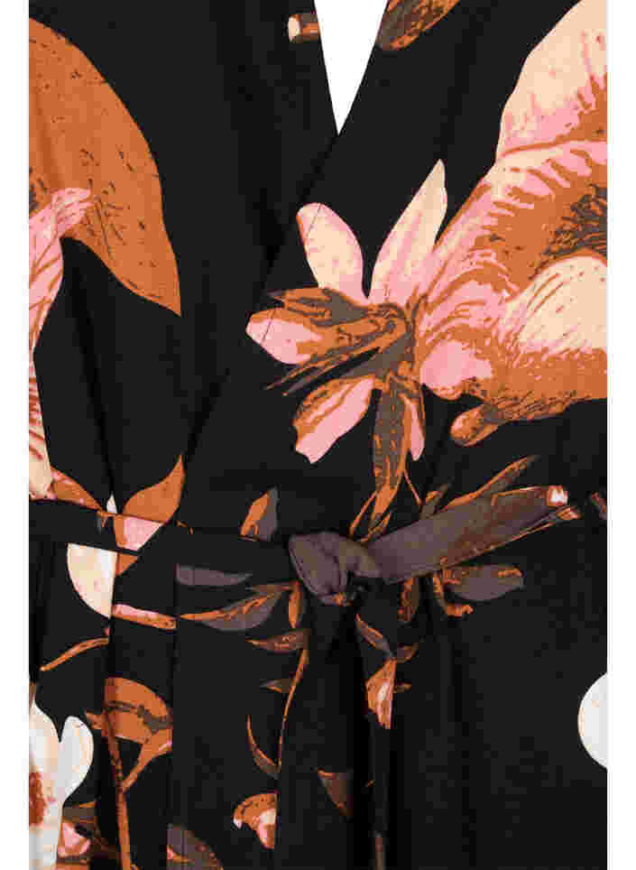 Kimono aus Viskose mit Blumenmuster, Black Flower AOP, Packshot image number 2