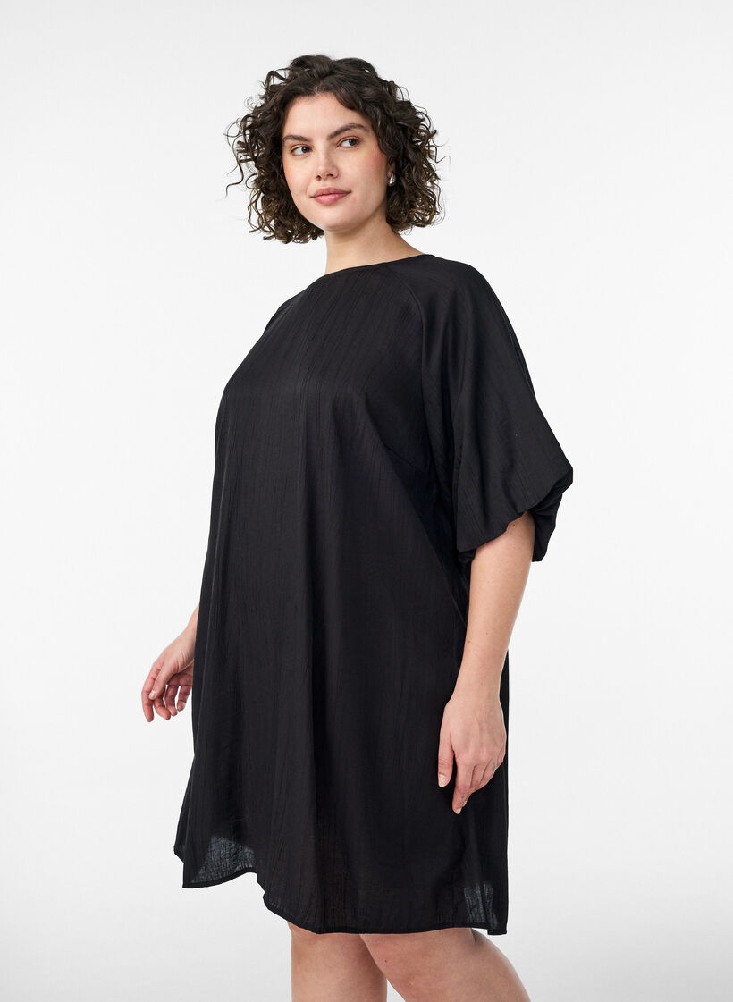 Kurzes Kleid aus Viskose mit Ballon&auml;rmeln, Schwarz, Model image number 1