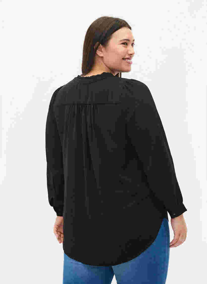 	 Langärmelige Bluse mit V-Ausschnitt, Black, Model image number 1
