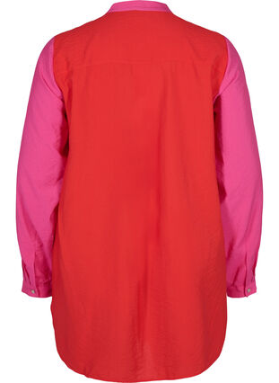 Lange Hemdbluse mit Color-Block, Pink Red Block, Packshot image number 1