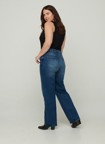 Regular Fit Gemma Jeans mit hoher Taille, Blue denim, Model image number 0