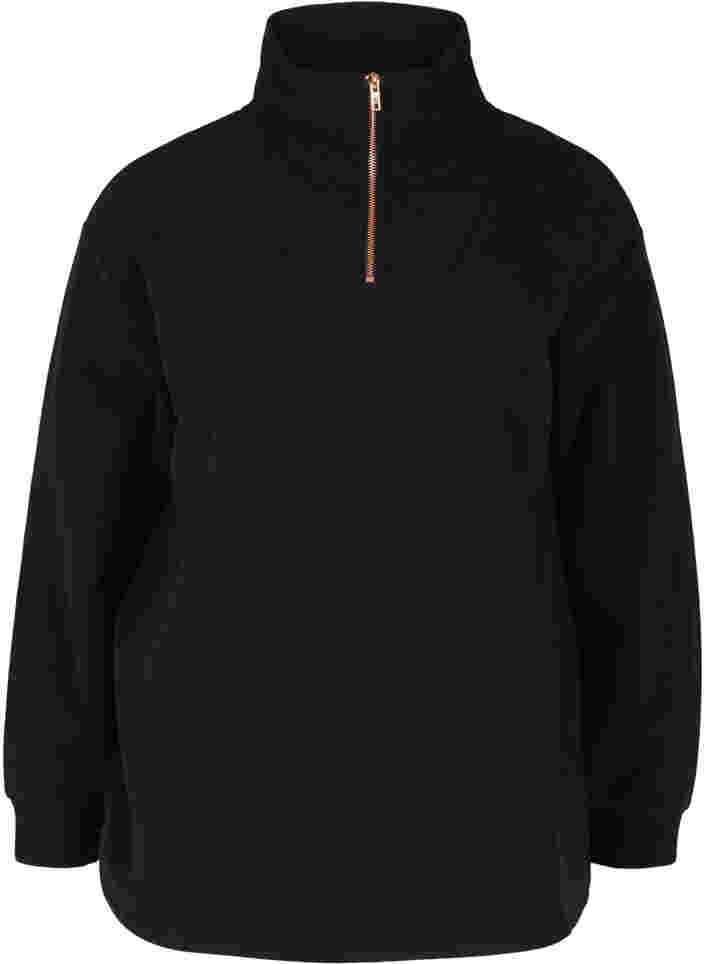 Hochgeschlossenes Fleece-Sweatshirt mit Reißverschluss, Black, Packshot image number 0