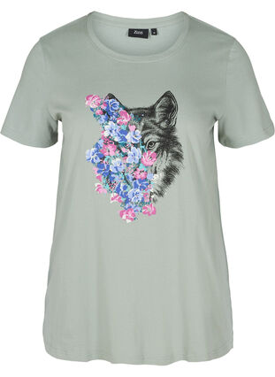 T-Shirt aus Baumwolle mit Print, Silver Blue Wolf, Packshot image number 0