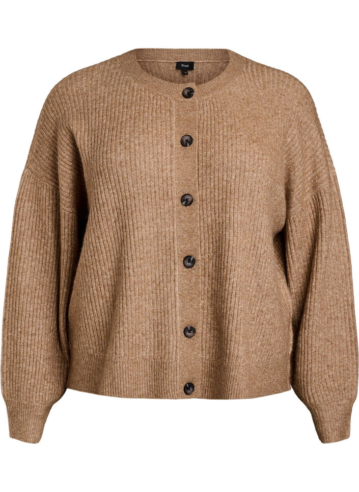 Rippenstrick Strickjacke mit Kn&ouml;pfen, Braun, Packshot image number 0