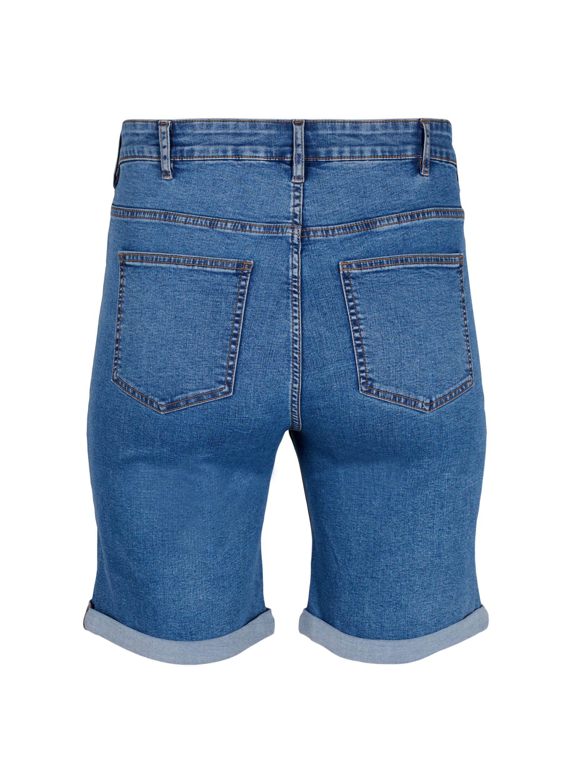 Zizzi Eng anliegende Denim-Shorts mit hoher Taille, Blue Denim, Packshot image number 1