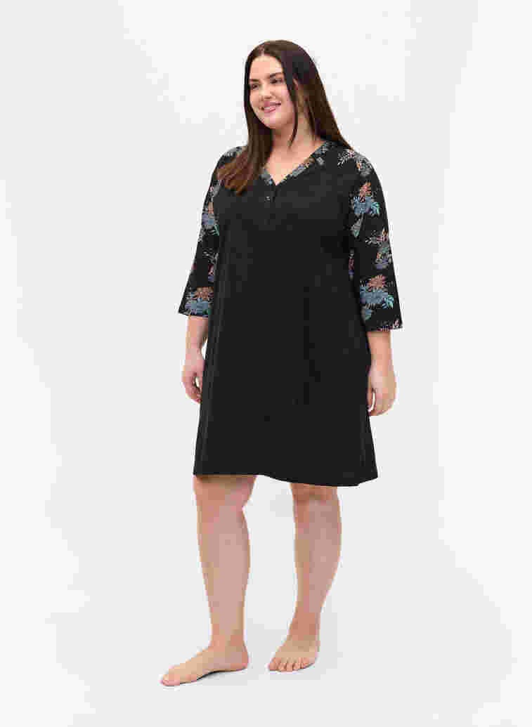 Nachthemd aus Baumwolle mit Printdetails, Black Flower AOP, Model image number 2