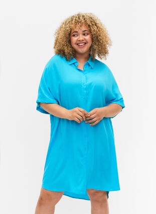 Langes Hemd aus Viskose, Blue Atoll, Model image number 0