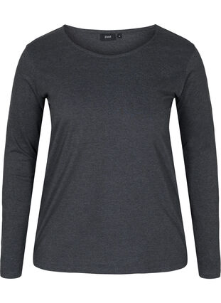 Basic Bluse mit langen Ärmeln, Dark Grey Melange, Packshot image number 0