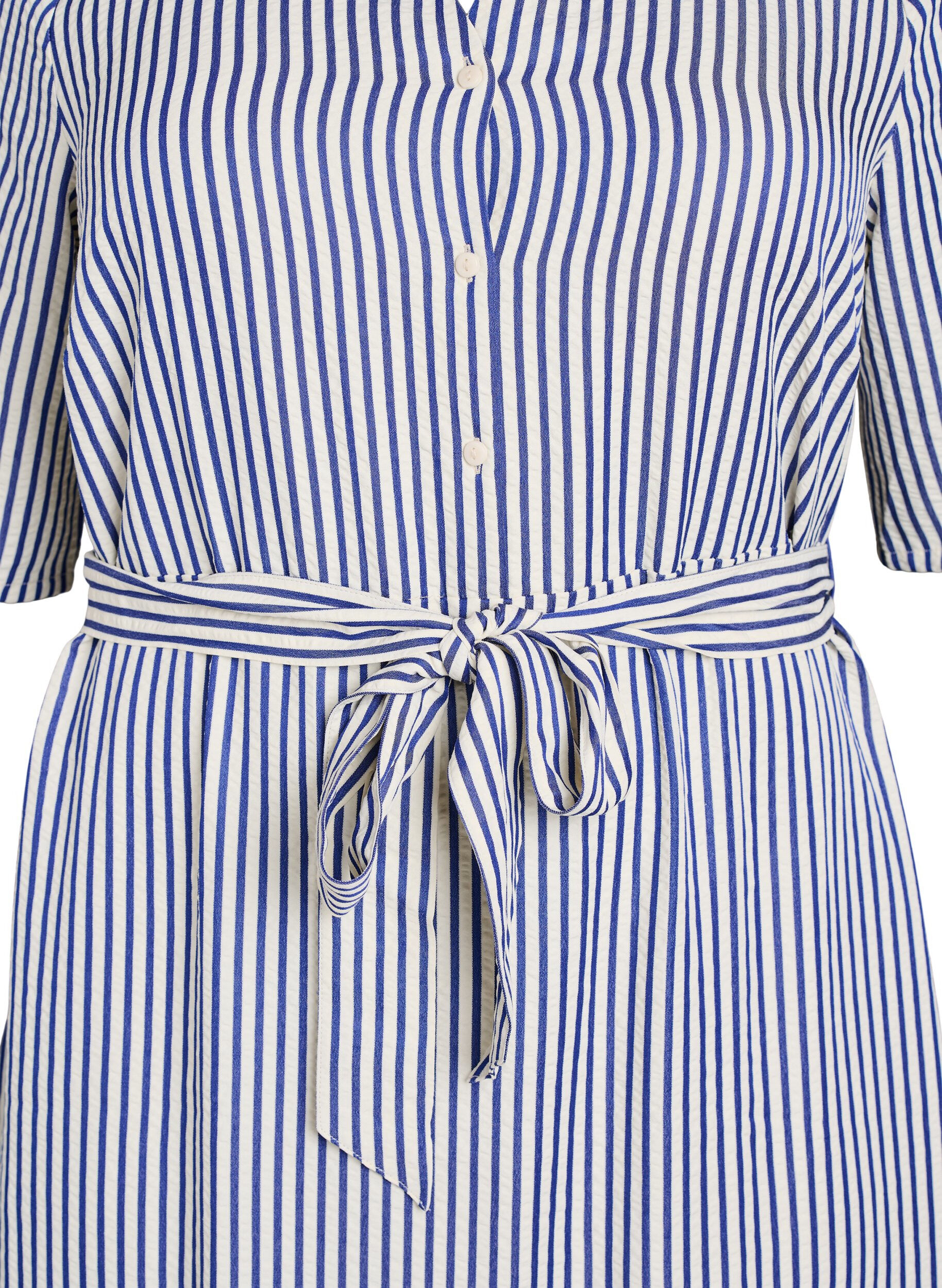 ZizziKn&ouml;chellanges Hemdblusenkleid mit Bindeg&uuml;rtel und Streifen, Blau, Packshot image number 2