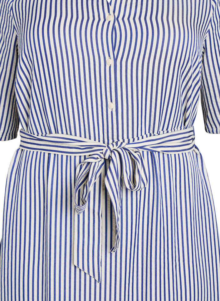 Kn&ouml;chellanges Hemdblusenkleid mit Bindeg&uuml;rtel und Streifen, Blau, Packshot image number 2