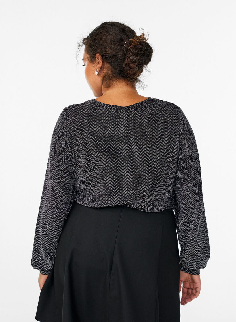 Bluse mit Fischgr&auml;tenmuster und Glitzerfaden, Schwarz, Model image number 2