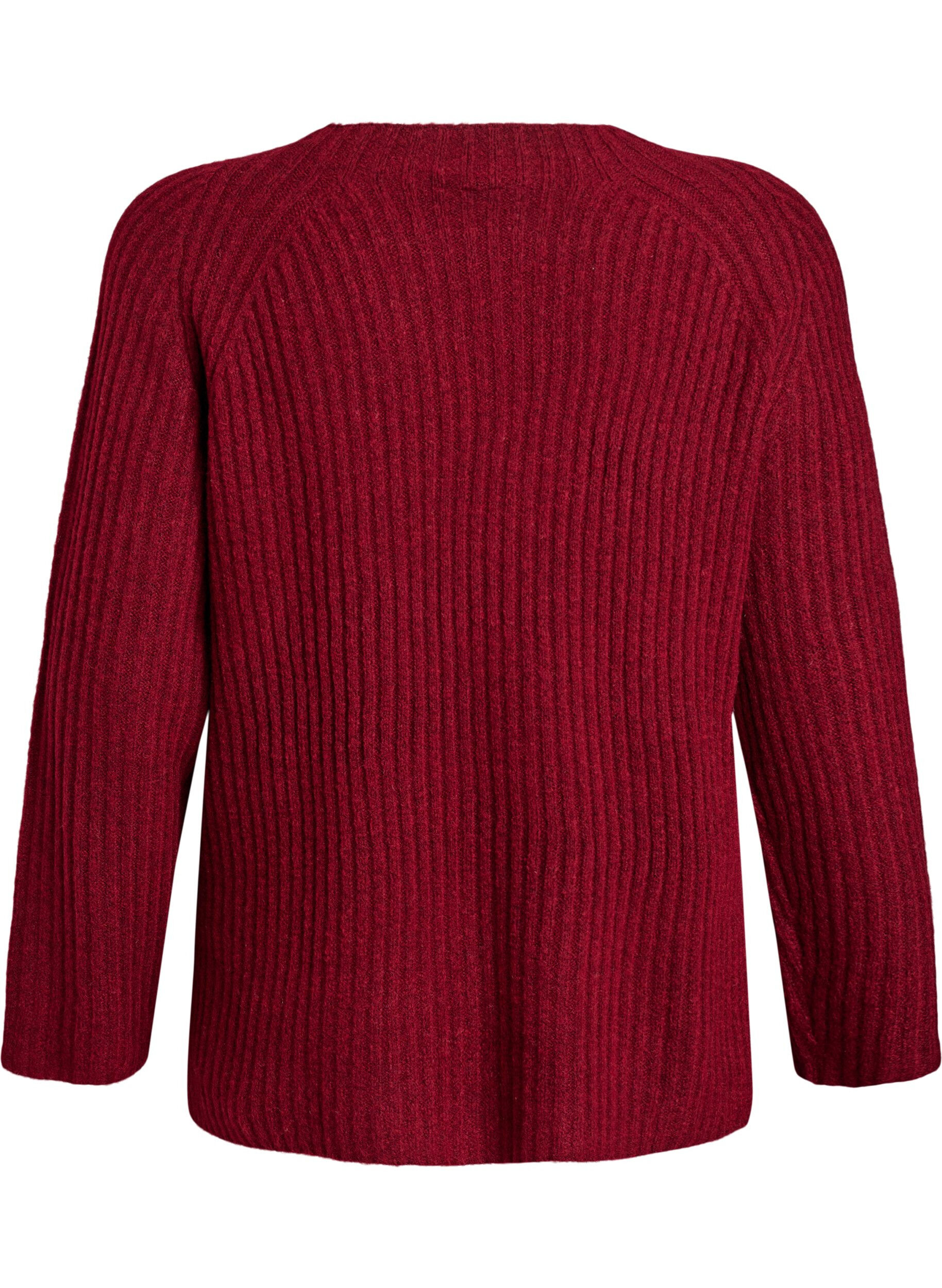 Zizzi Pullover aus Rippstrick mit Zierkn&ouml;pfen, Rot, Packshot image number 1