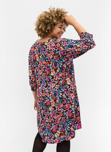 Kleid mit Blumenmuster, V-Ausschnitt und 3/4-Ärmeln, Flower AOP, Model image number 1