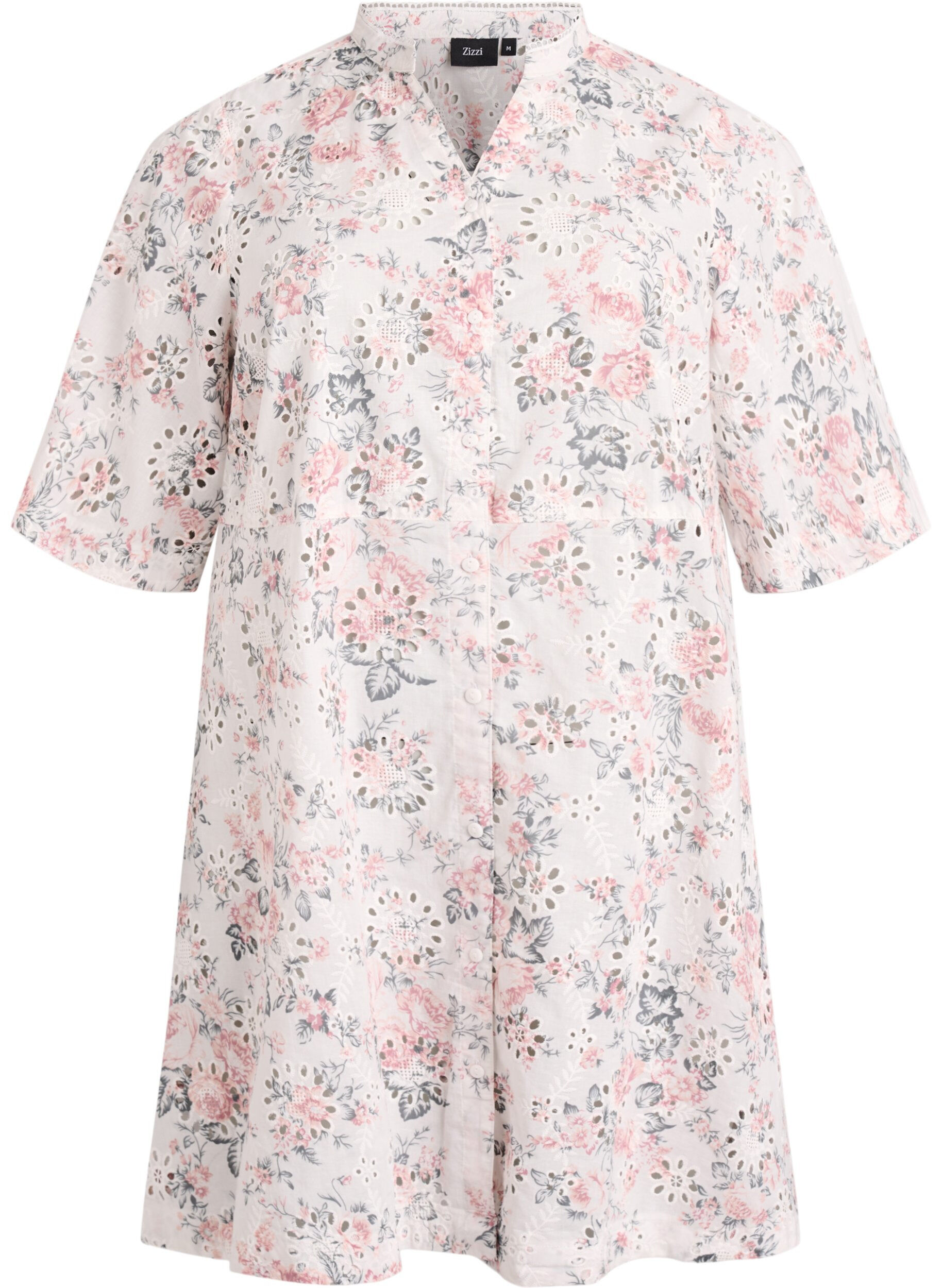 ZizziKleid aus Baumwolle mit gebl&uuml;mtem Muster und Broderie Anglaise, Vanille, Packshot image number 0