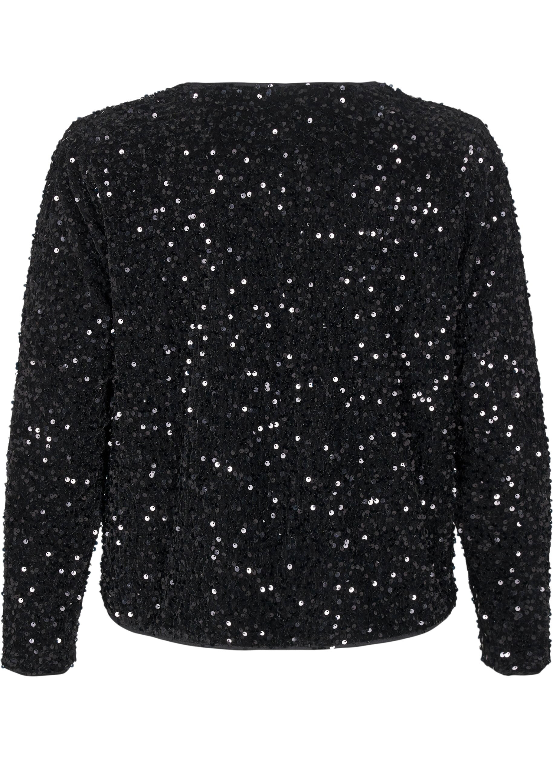 Zizzi Paillettenbluse mit Bindedetails, Black, Packshot image number 1