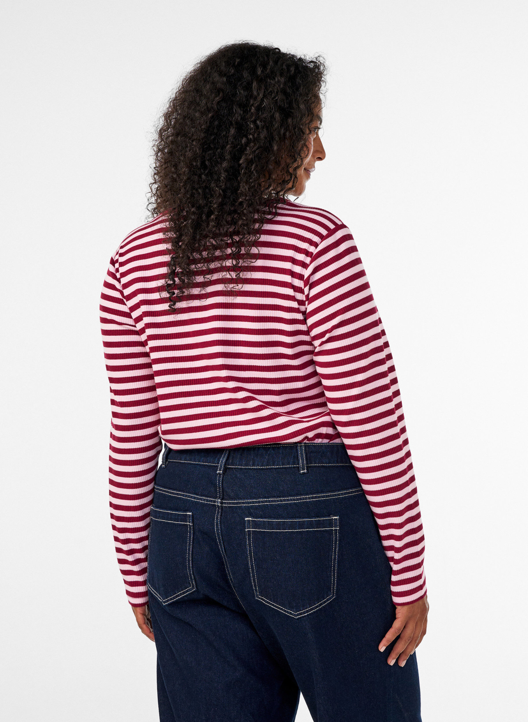 ZizziGestreifte Bluse mit langen &Auml;rmeln, Rot, Model image number 2