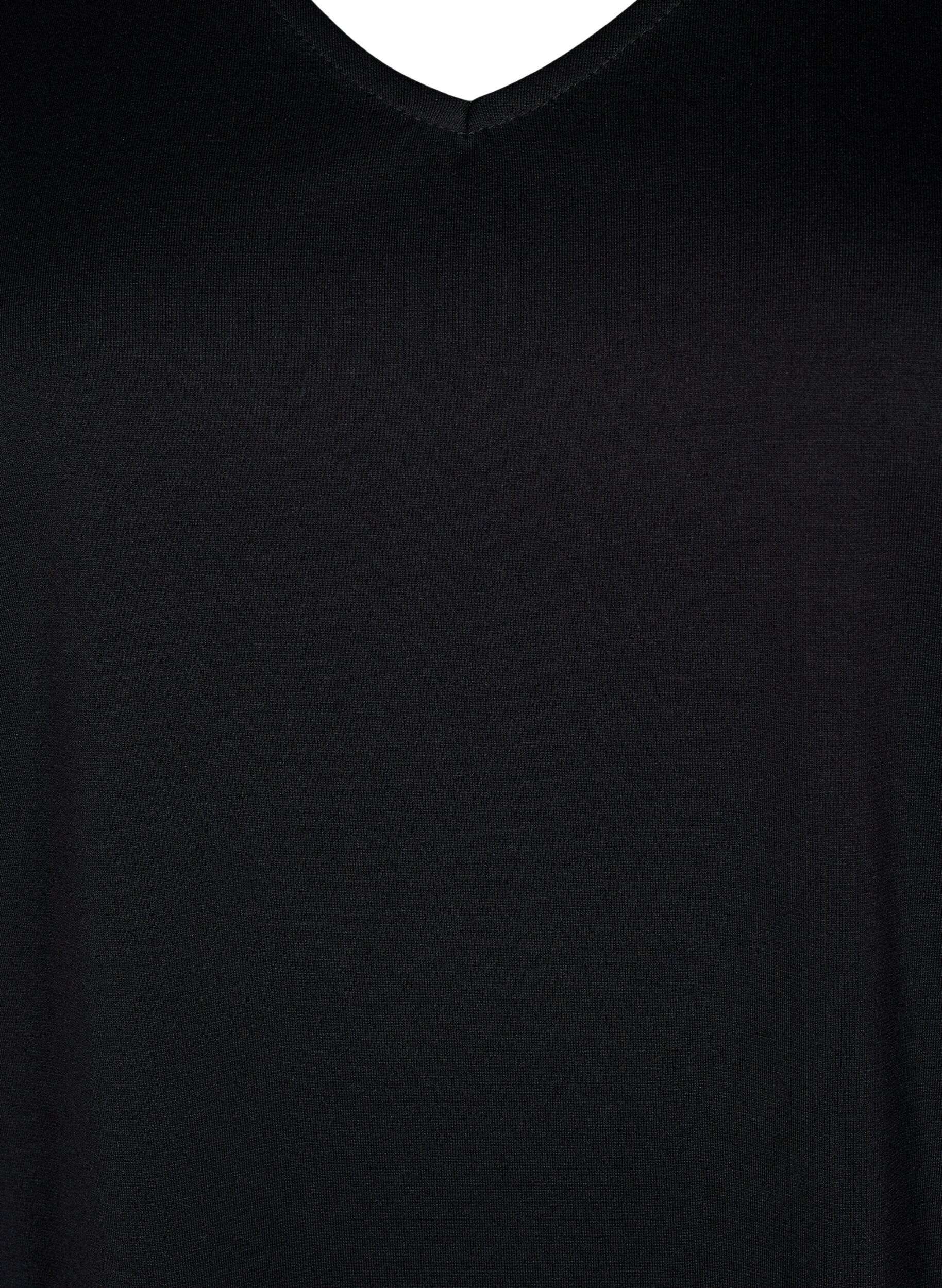 Zizzi Einfarbiges Kleid mit V-Ausschnitt und 3/4 &Auml;rmeln, Black, Packshot image number 2