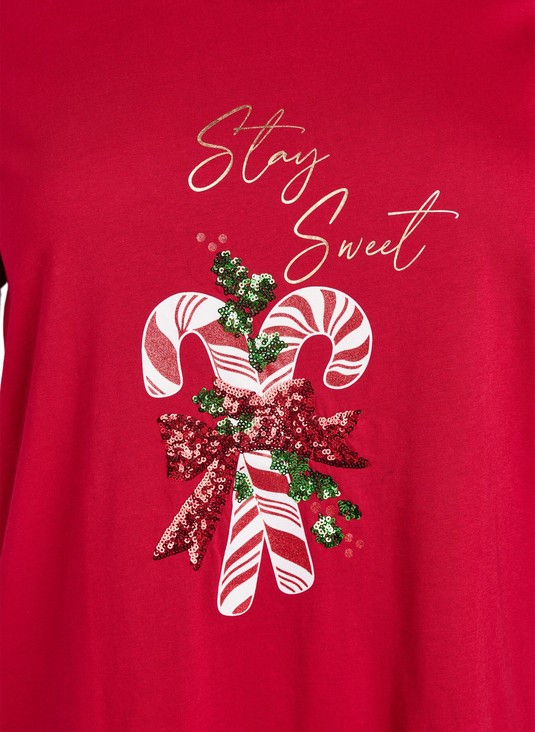 Zizzi Weihnachts-T-Shirt aus Bio-Baumwolle, Rot, Packshot image number 2