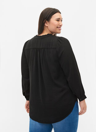 	 Langärmelige Bluse mit V-Ausschnitt, Black, Model image number 1