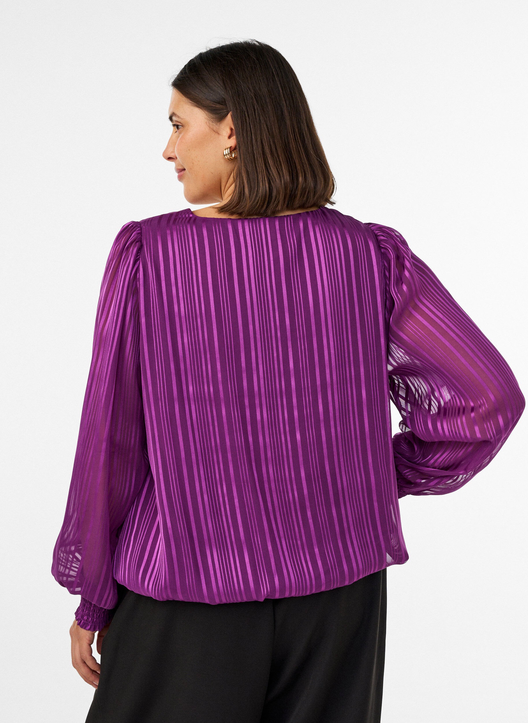 ZizziGestreifte Bluse in Ballonform, Lila, Model image number 2