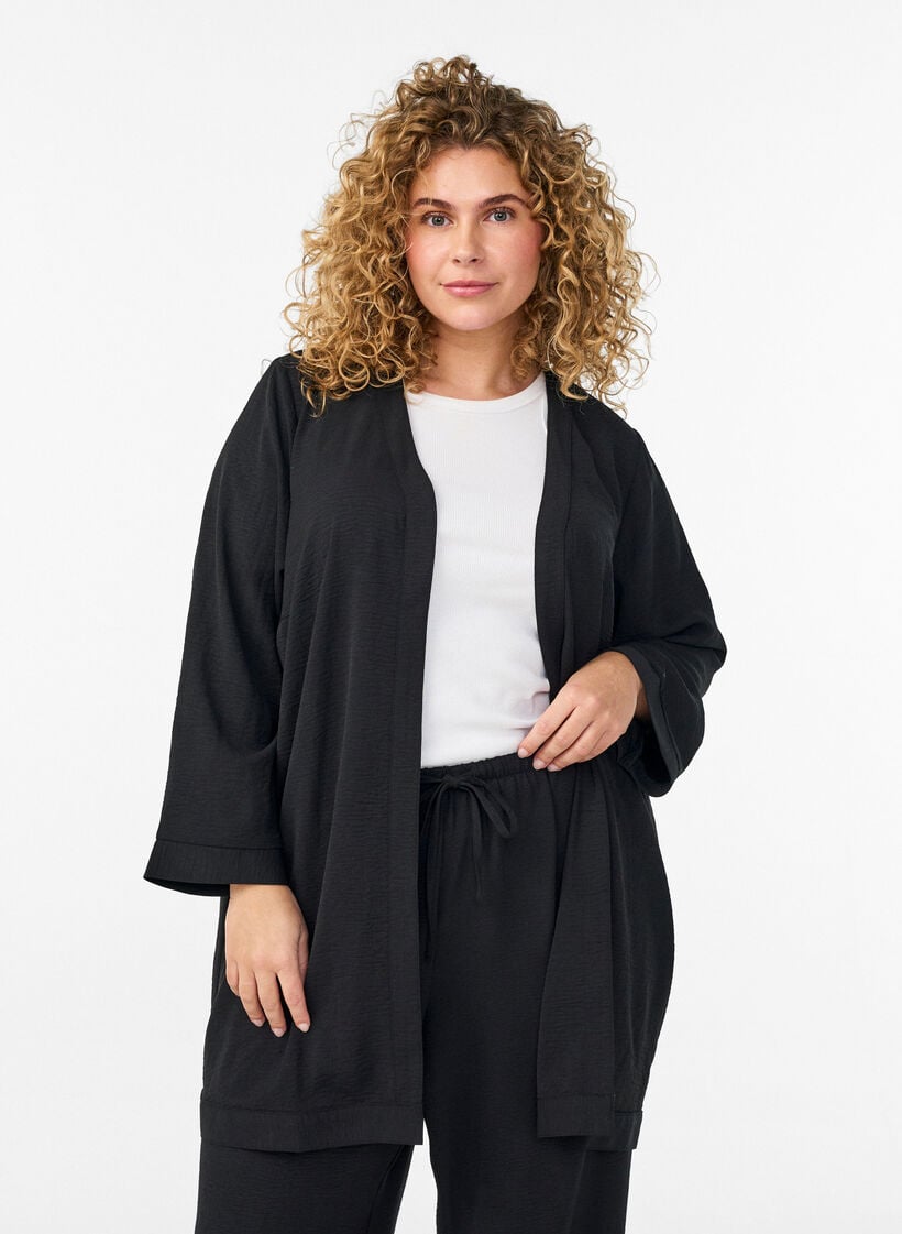 Kimono mit 7/8-&Auml;rmeln, Schwarz, Model image number 0