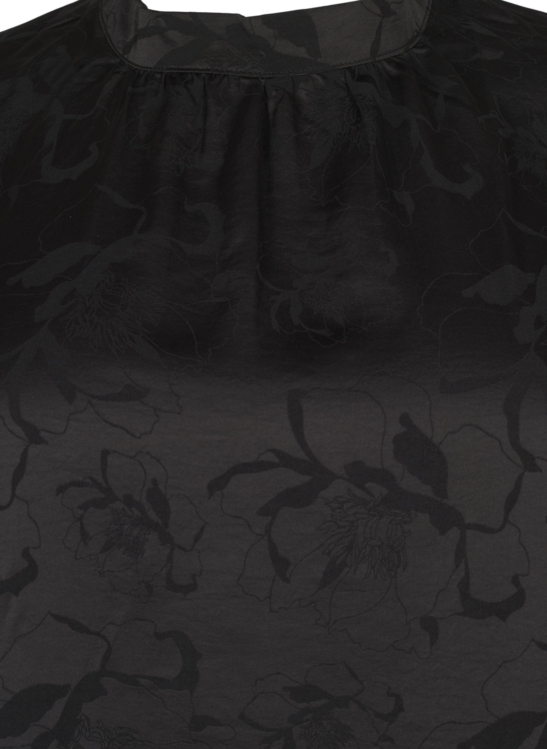 Zizzi Satinstoffbluse mit Ton-in-Ton-Muster, Black, Packshot image number 2