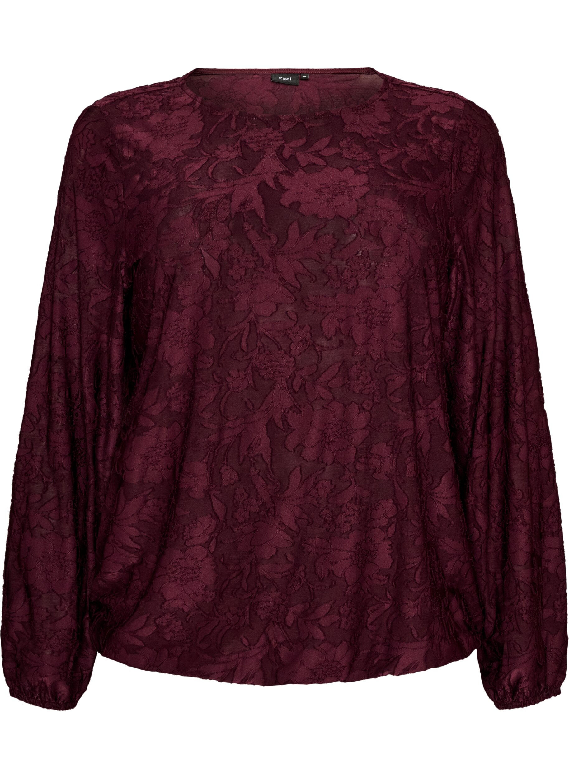 Transparente Bluse mit floraler Struktur und langen &Auml;rmeln