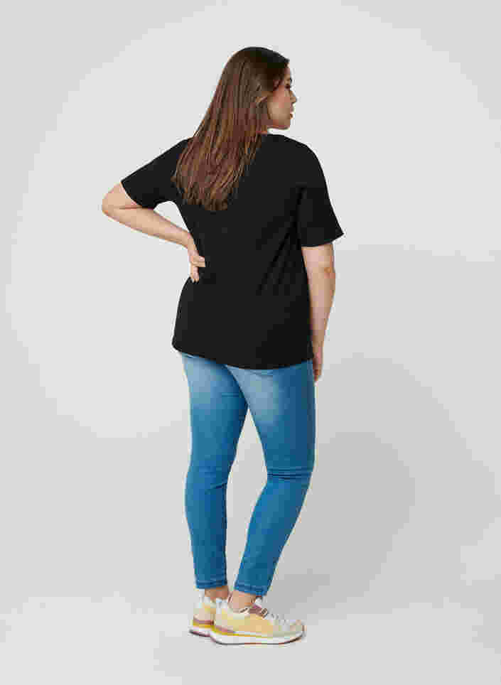 Kurzarm T-Shirt mit Knöpfen, Black, Model image number 1