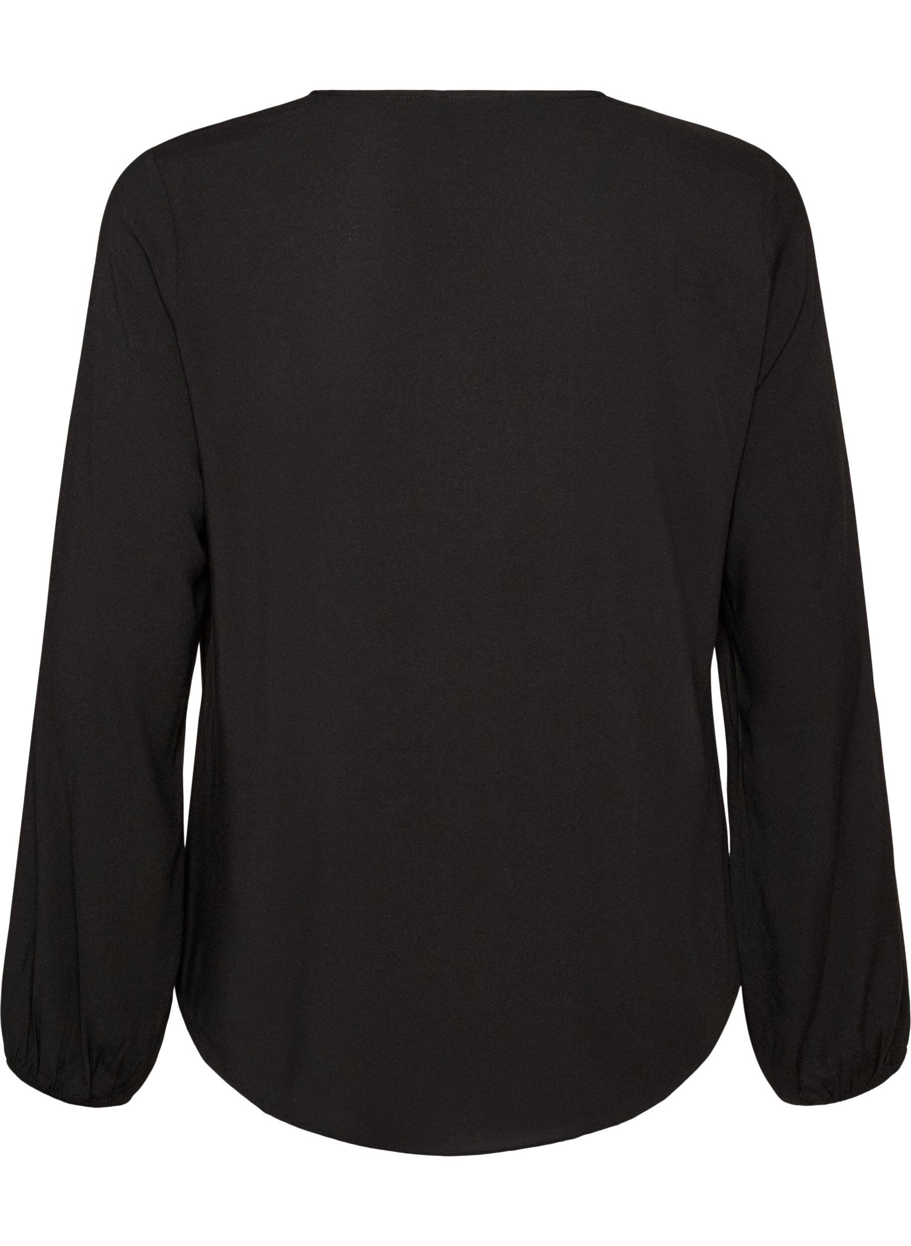 ZizziBluse aus Viskose mit V-Ausschnitt und langen &Auml;rmeln, Schwarz, Packshot image number 1