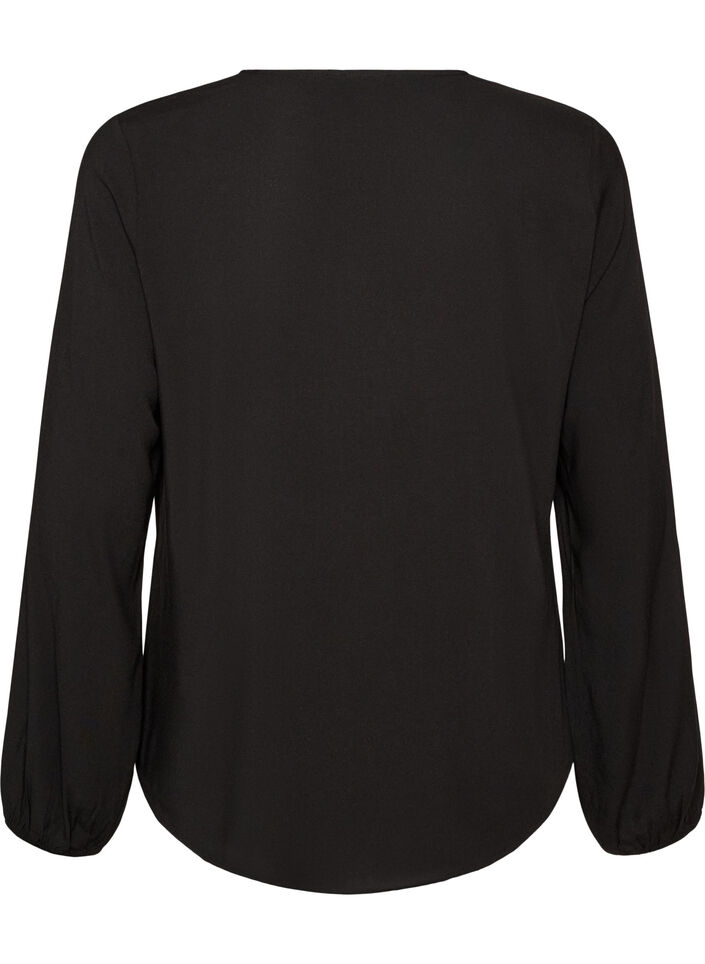 Bluse aus Viskose mit V-Ausschnitt und langen &Auml;rmeln, Schwarz, Packshot image number 1