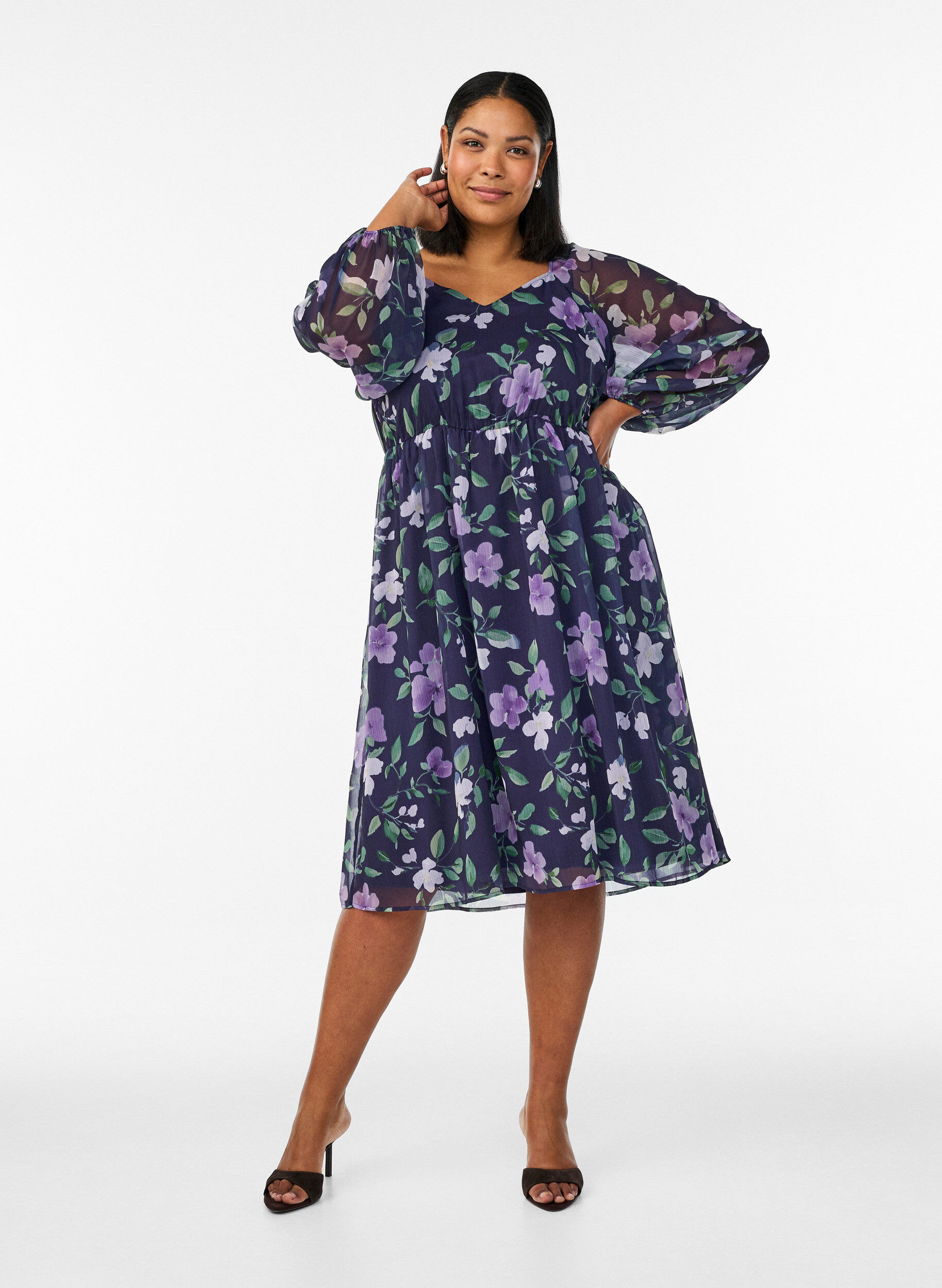 ZizziPartykleid aus Chiffon mit langen &Auml;rmeln, Blau, Model image number 1