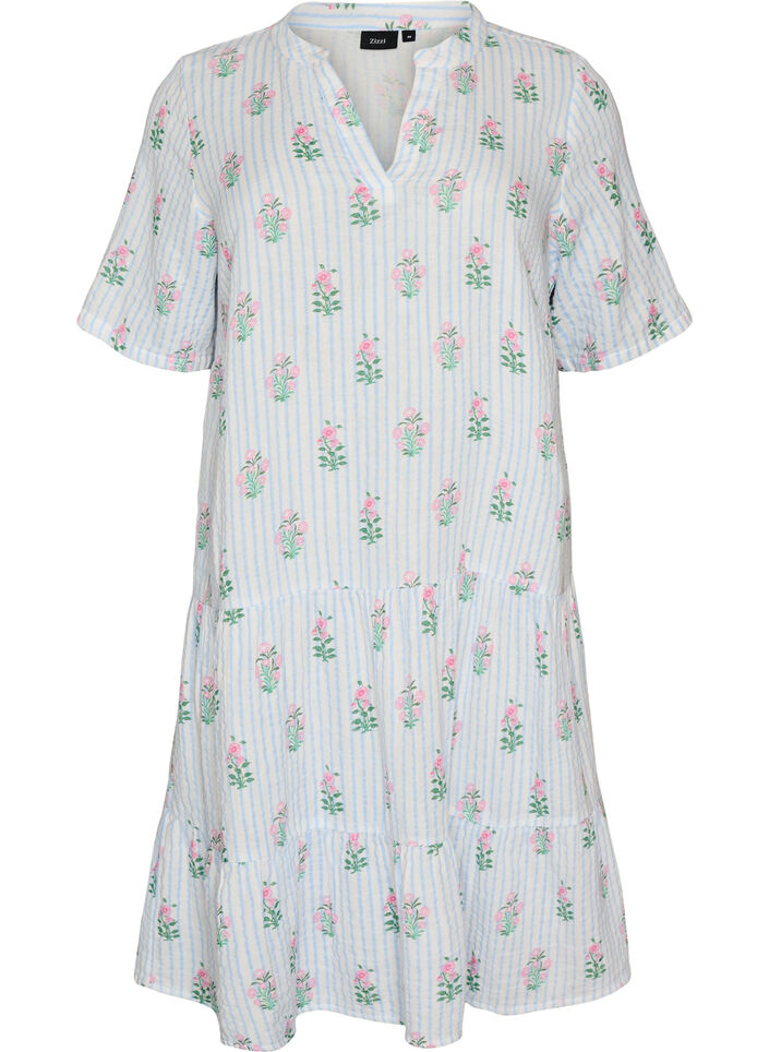 Kurzes A-Linien-Kleid aus Baumwollmusselin, Vanille, Packshot image number 0