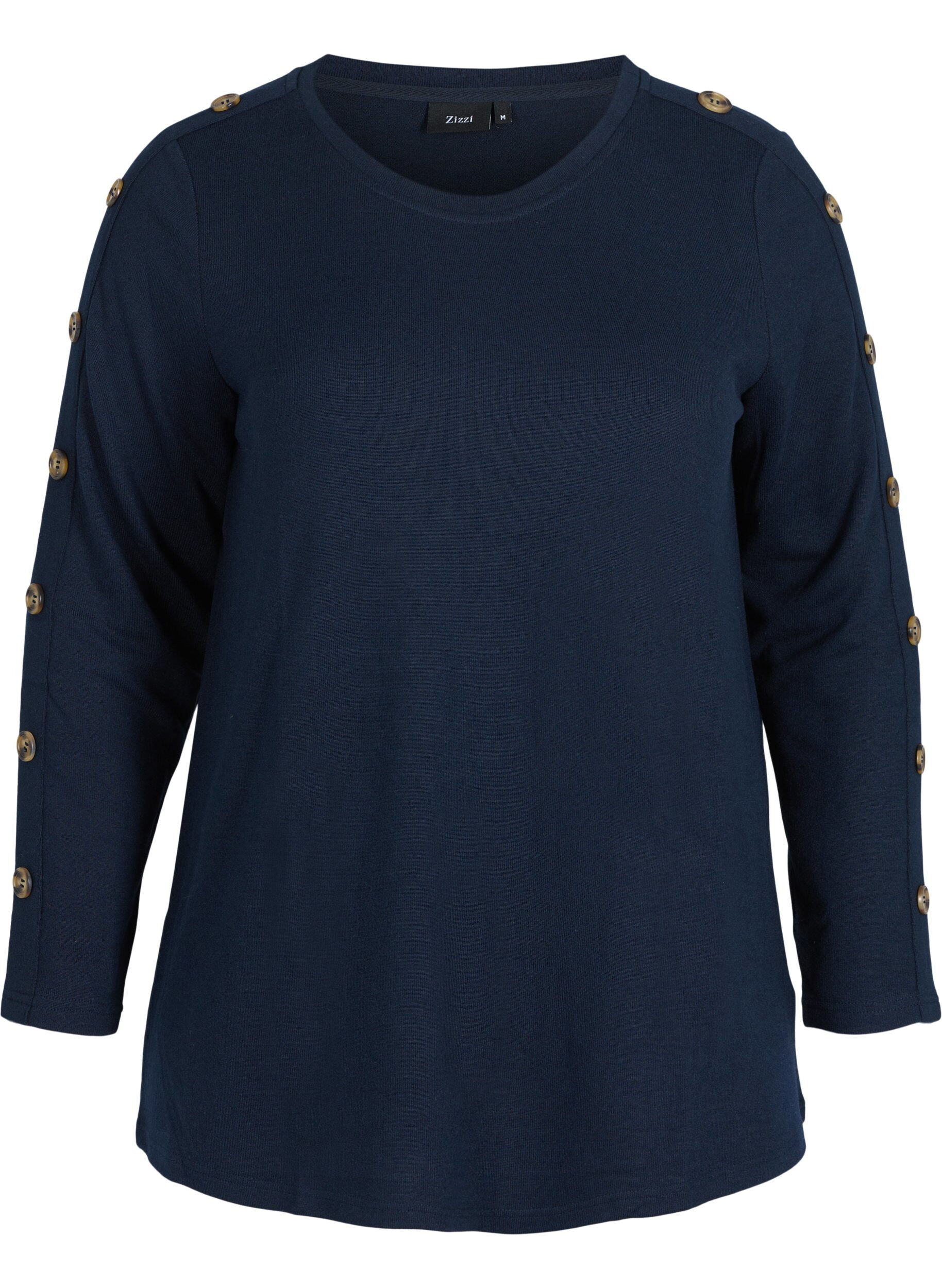 Zizzi Langarm Bluse mit Knopfdetails, Night Sky, Packshot image number 0
