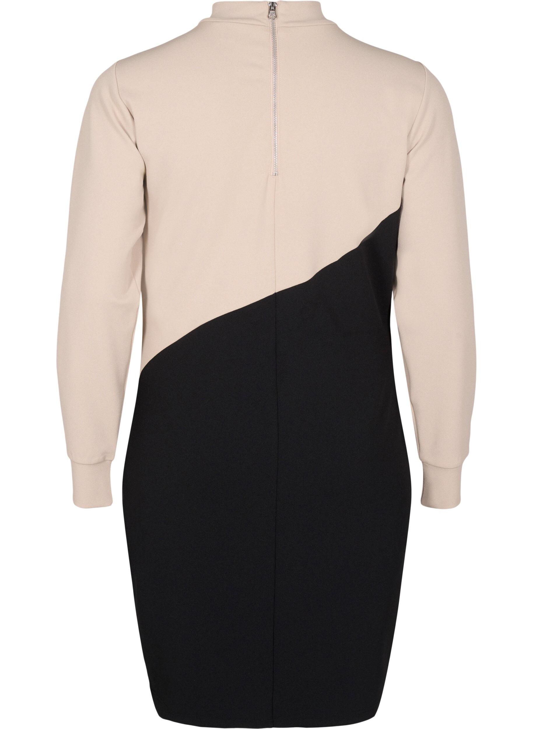 Zizzi Farbblock Kleid mit hohem Kragen, Black w. P.Cashmere, Packshot image number 1