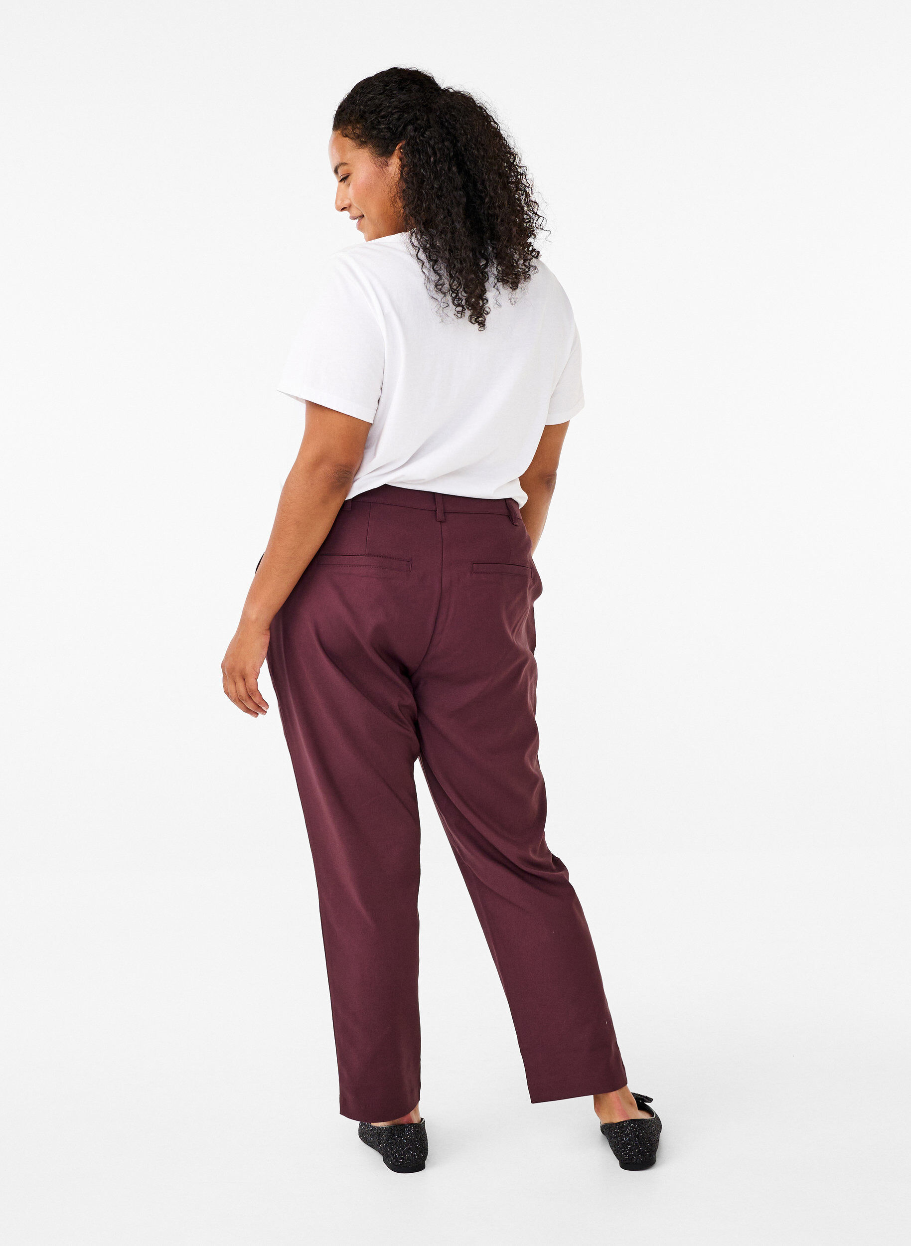 Zizzi Hose mit hohem Bund und geradem Bein, Dunkles Bordeaux, Model image number 1