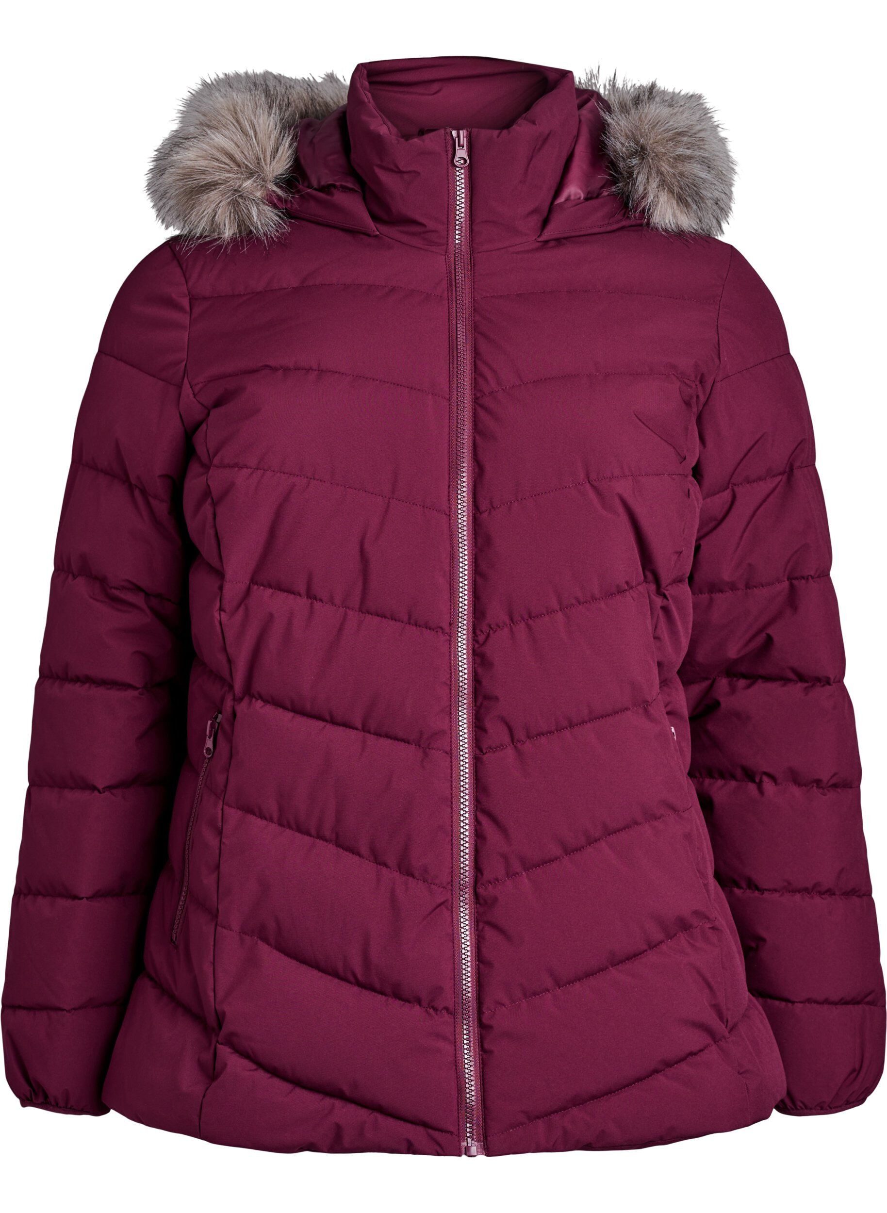 ZizziKurze Steppjacke mit Kapuze, Dunkles Bordeaux, Packshot image number 0