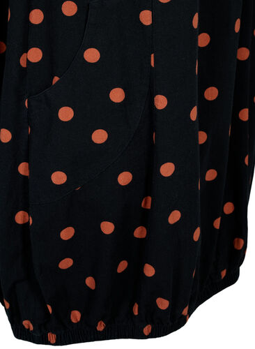 Kurzärmeliges, bedrucktes Baumwollkleid, Black/Brown Dot, Packshot image number 3