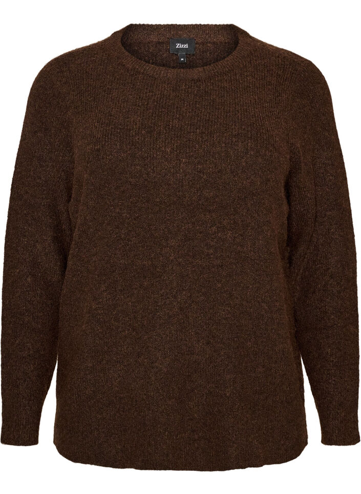 Melierte Strickbluse mit Rundhalsausschnitt, Braun, Packshot image number 0