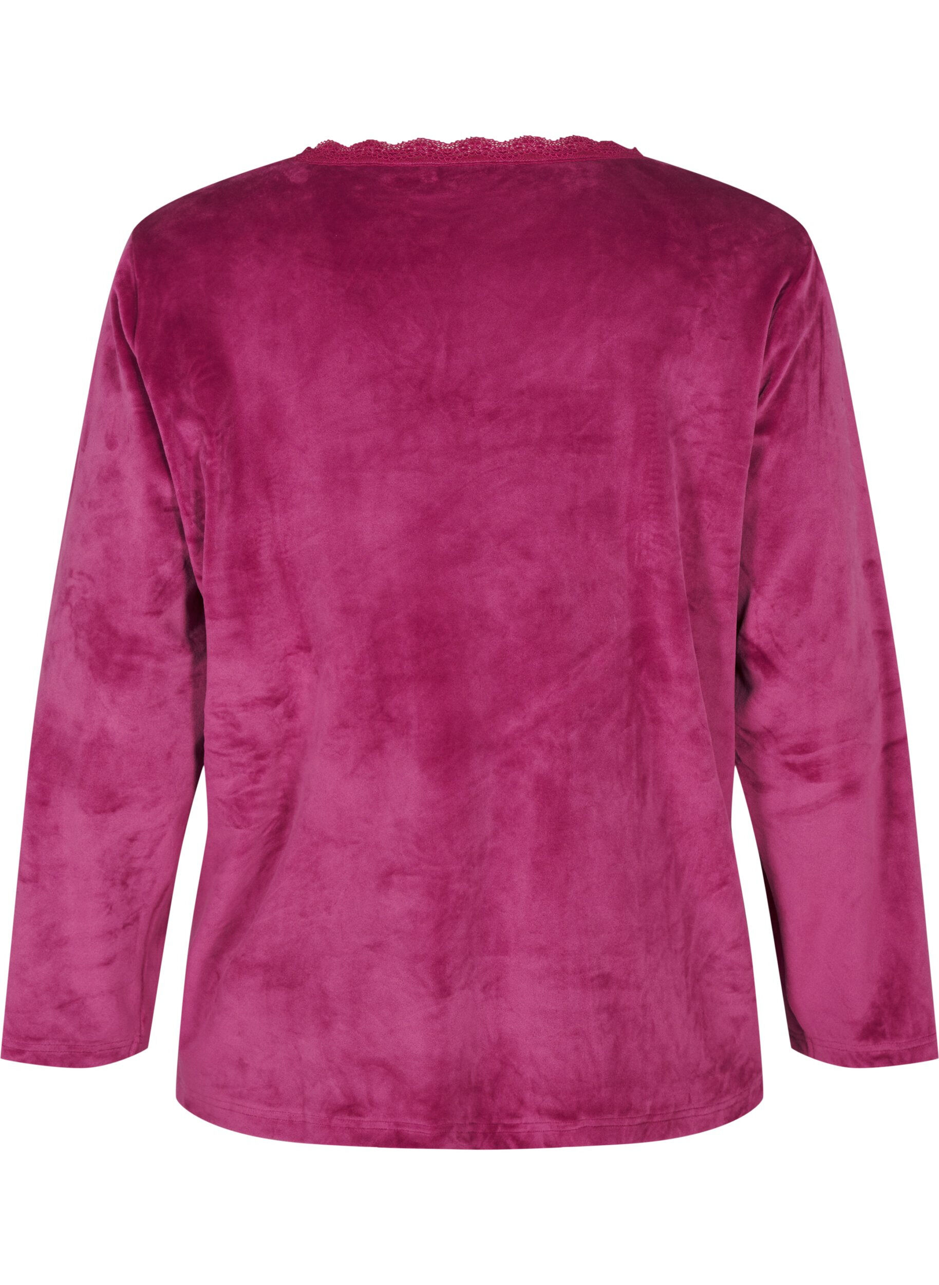 Zizzi Veloursbluse mit V-Ausschnitt, Boysenberry, Packshot image number 1
