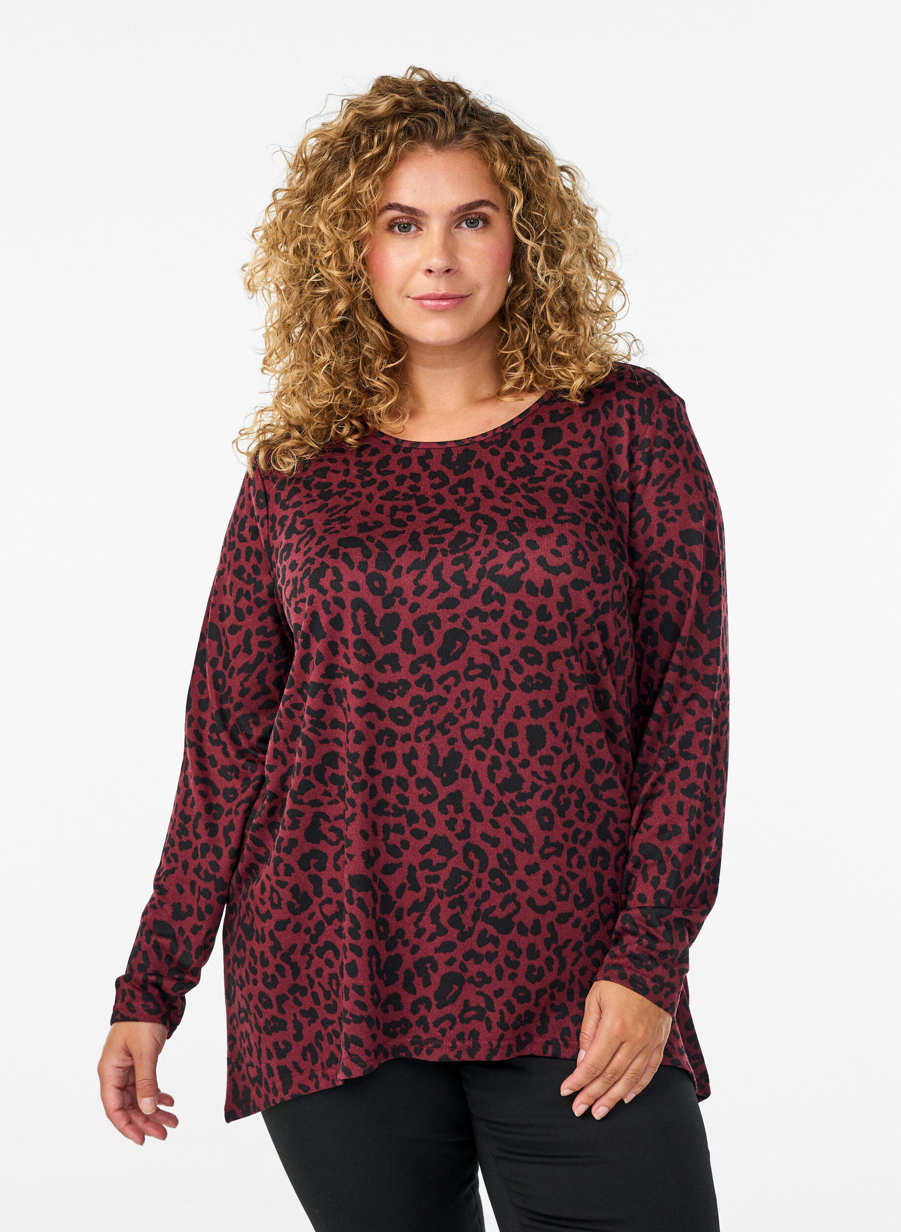 Zizzi Gemusterte Bluse mit langen &Auml;rmeln, Dunkles Bordeaux, Model image number 0