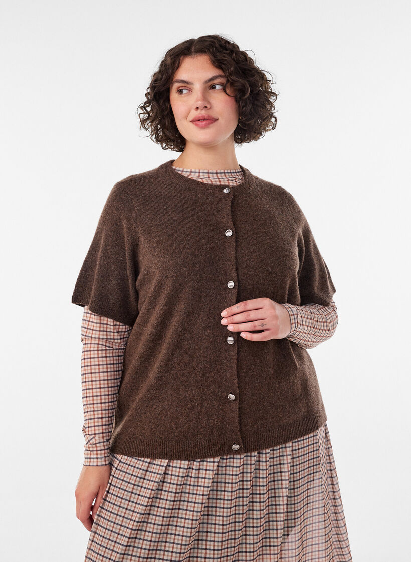Strickjacke mit kurzen &Auml;rmeln, Braun, Model image number 0