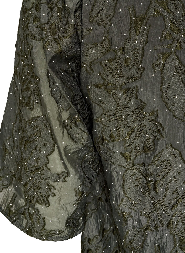 Jacquardbluse mit funkelnden Details und Puff&auml;rmeln, Gr&uuml;n, Packshot image number 3