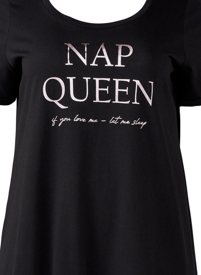 Kurzärmeliges Nachthemd aus Bio-Baumwolle, Schwarz, Packshot image number 2