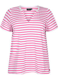 Baumwoll-T-Shirt mit Streifen und V-Ausschnitt