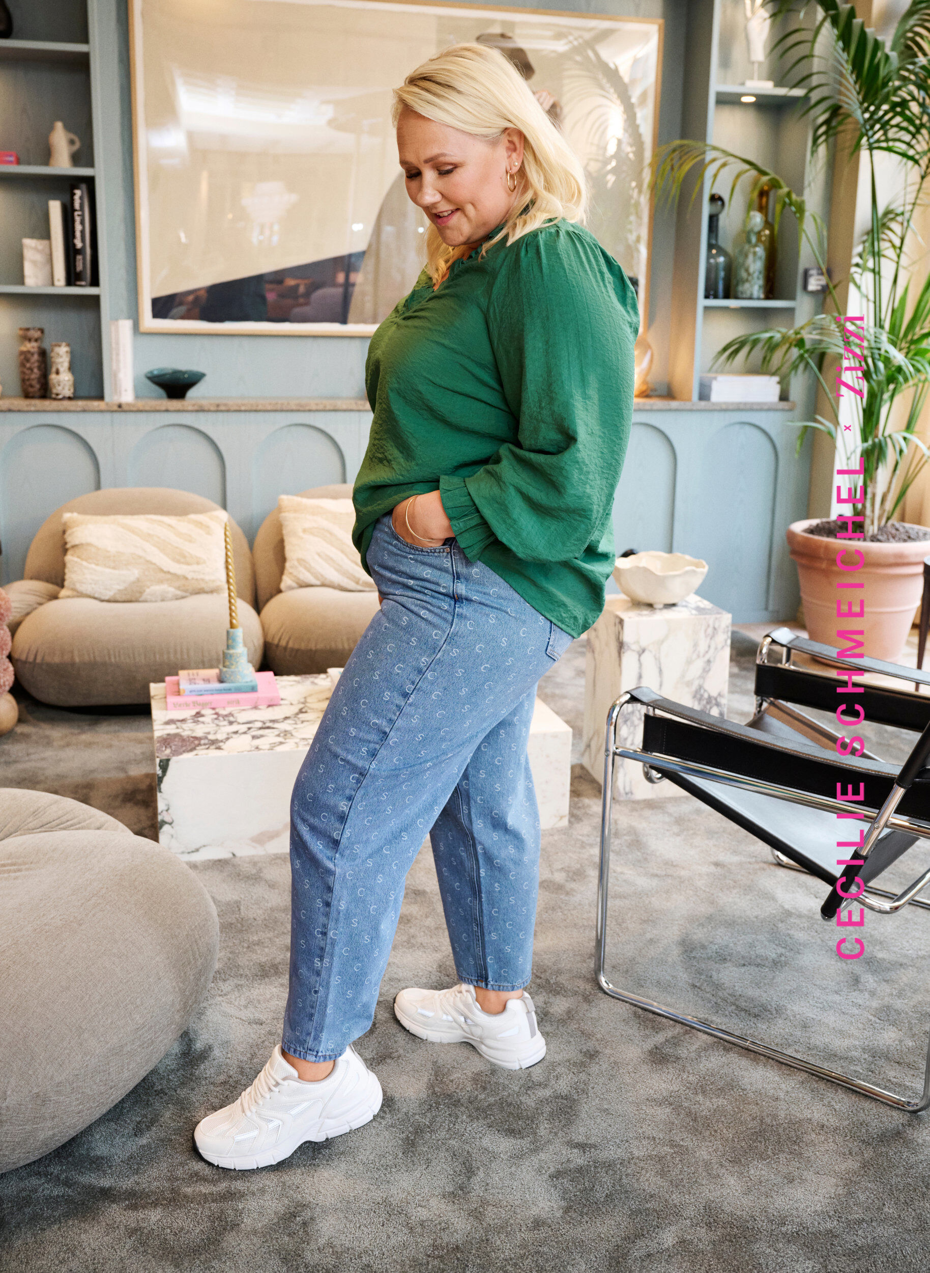 Zizzi Cropped Jeans mit Aufdruck und hoher Taille, Blue denim, Image image number 0