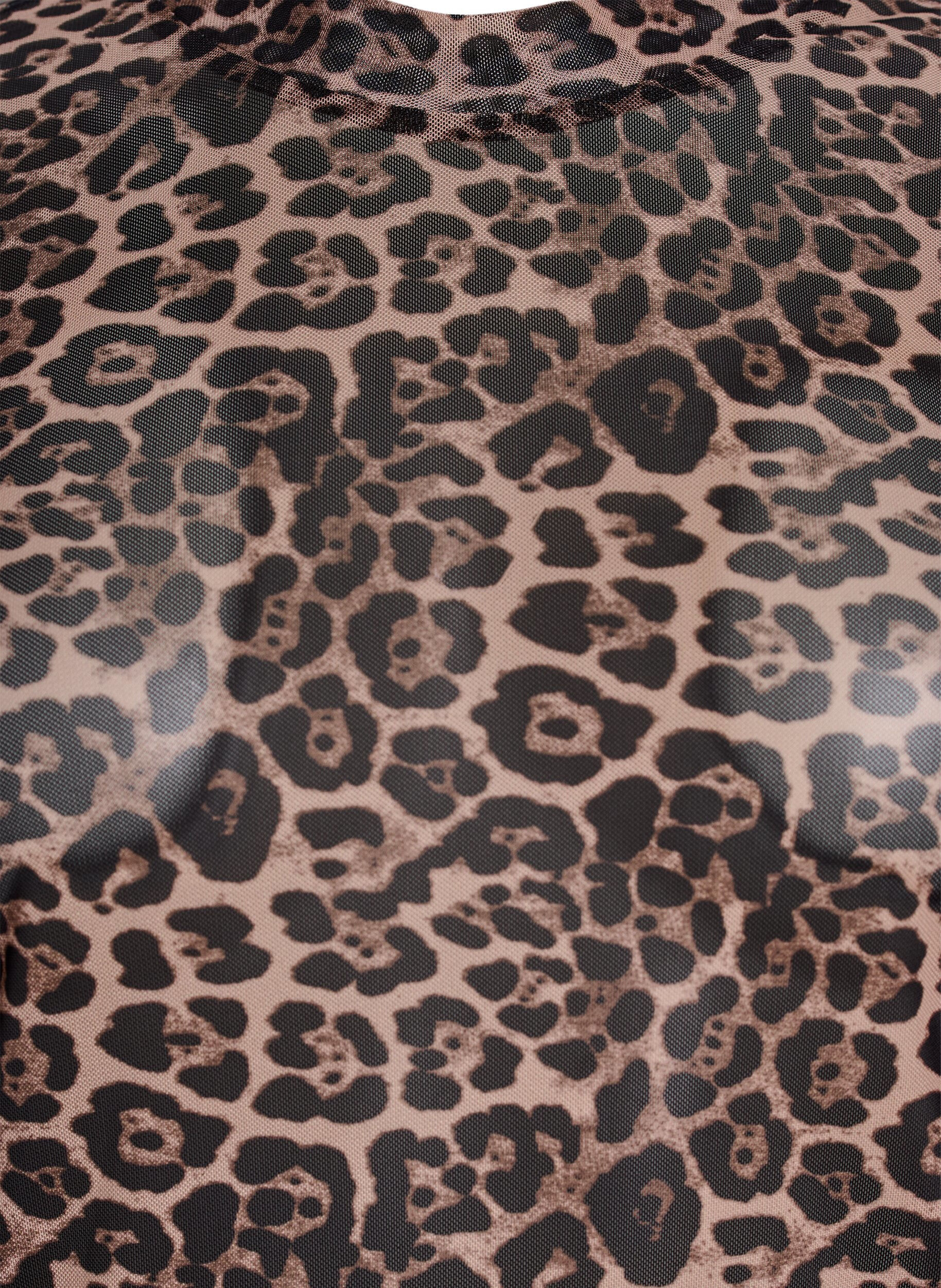 Zizzi Netzbluse mit Leopardenmuster, Braun, Packshot image number 2