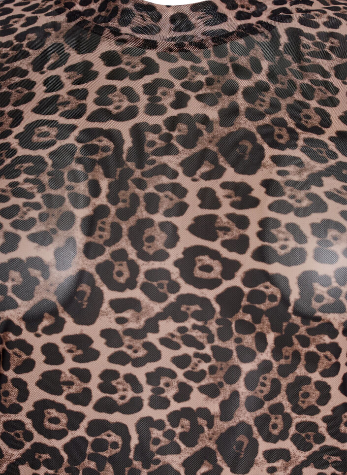 Netzbluse mit Leopardenmuster, Braun, Packshot image number 2