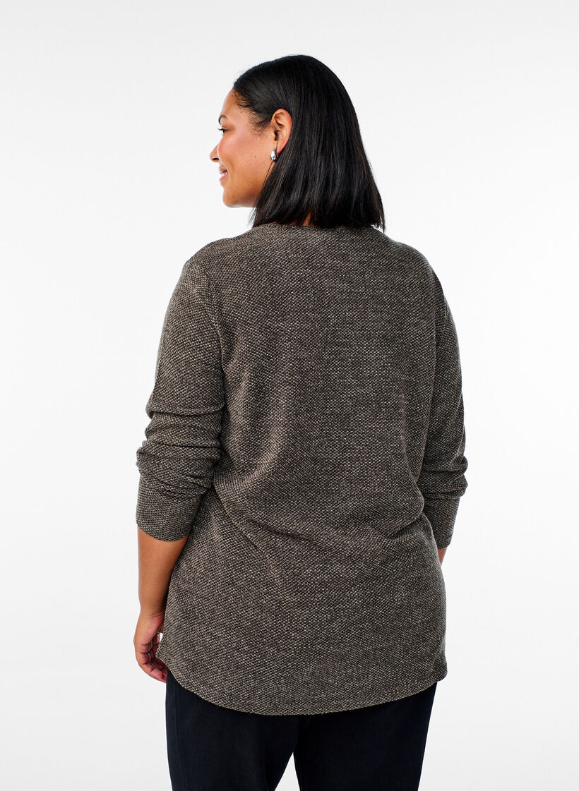 Langärmelige Bluse mit Struktur, Braun, Model image number 2