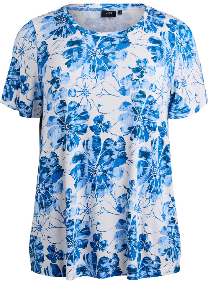 T-Shirt mit floralem Print, Blau, Packshot image number 0