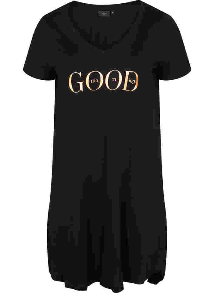 Kurzarm Baumwollnachthemd mit Print, Black GOOD, Packshot image number 0